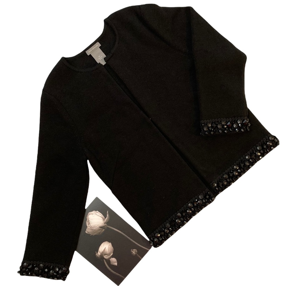 ANN TAYLOR BLACK BEADED CARDIGAN WITH LONG SLEEVES WOMENS SIZE XS